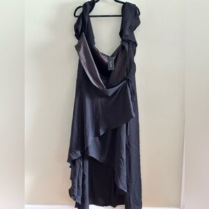 City Chic Black Asymmetrical Ruched Cocktail Dress